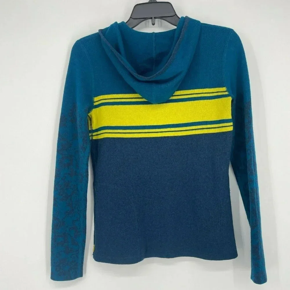 Title Nine Sweater Women's Sz XS Blue Knit Heather Hooded Full Zip Long Sleeves - Picture 2 of 7